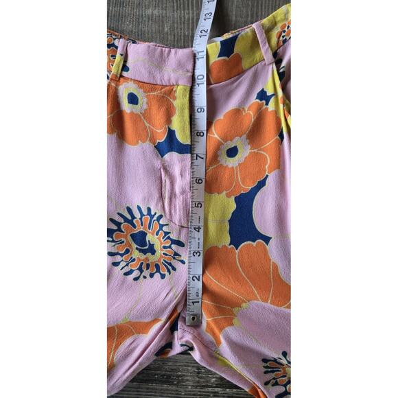 Zara Womens Pants Small Orange Pink Floral Flared Leg High Rise Retro BLOG FAVE - Picture 15 of 16